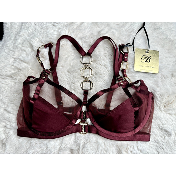 Honey Birdette JOWAL❤️ Deep Red & Gold Bra 32 DD - Picture 2 of 5